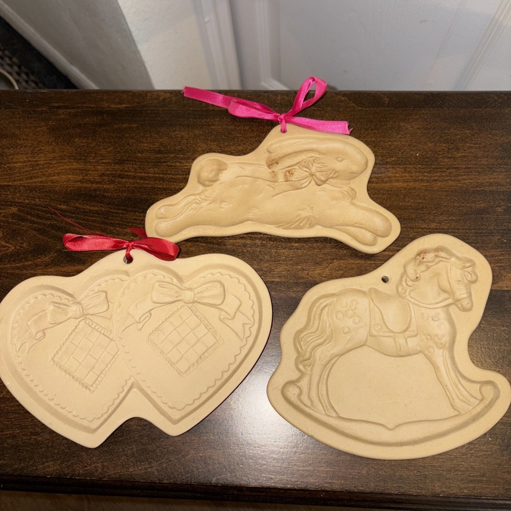 Vintage Brown Bag Cookie Art Molds Lot of 3 - Double Heart, Rocking Horse, Bunny